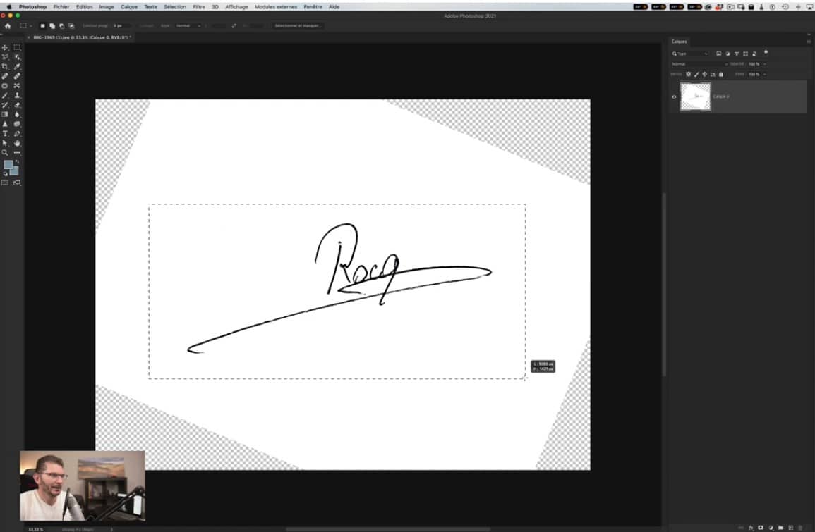 sélection rectangulaire d'une signature dans Photoshop