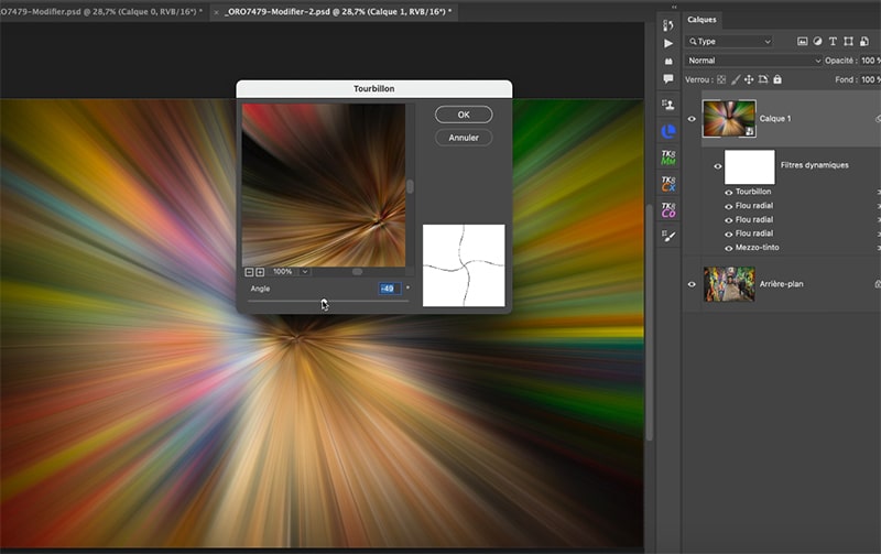 fenêtre du filtre tourbillon dans Photoshop