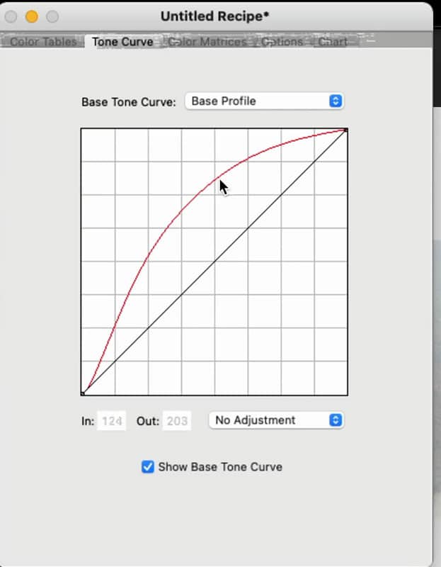 courbe tonalité de base dans dng profile editor