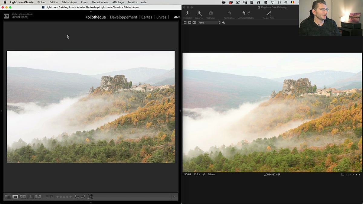 comparaison de l'interprétation raw dans lightroom par rapport à capture one