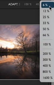 Choix du niveau de zoom en pourcentage dans Lightroom