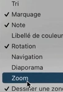 Bouton à cocher pour faire apparaître le curseur de zoom dans la barre d'outils dans Lightroom