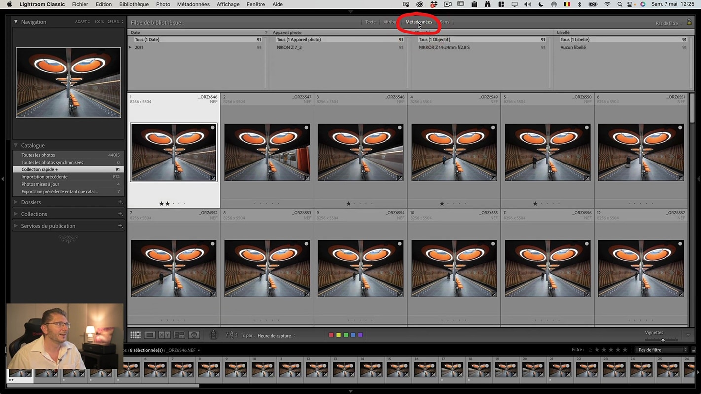 Filtrage par métadonnées dan Lightroom
