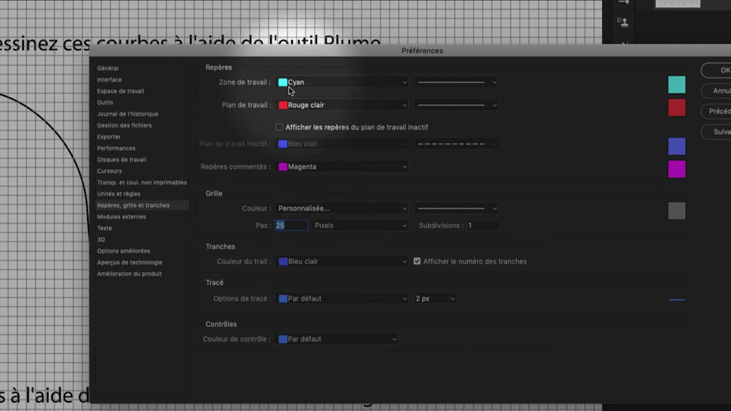 Options d'affichage de la grille dans Photoshop