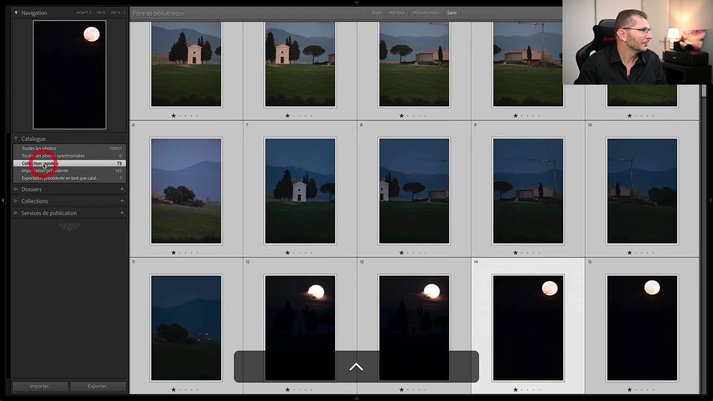 Emplacement de la collection rapide dans Lightroom