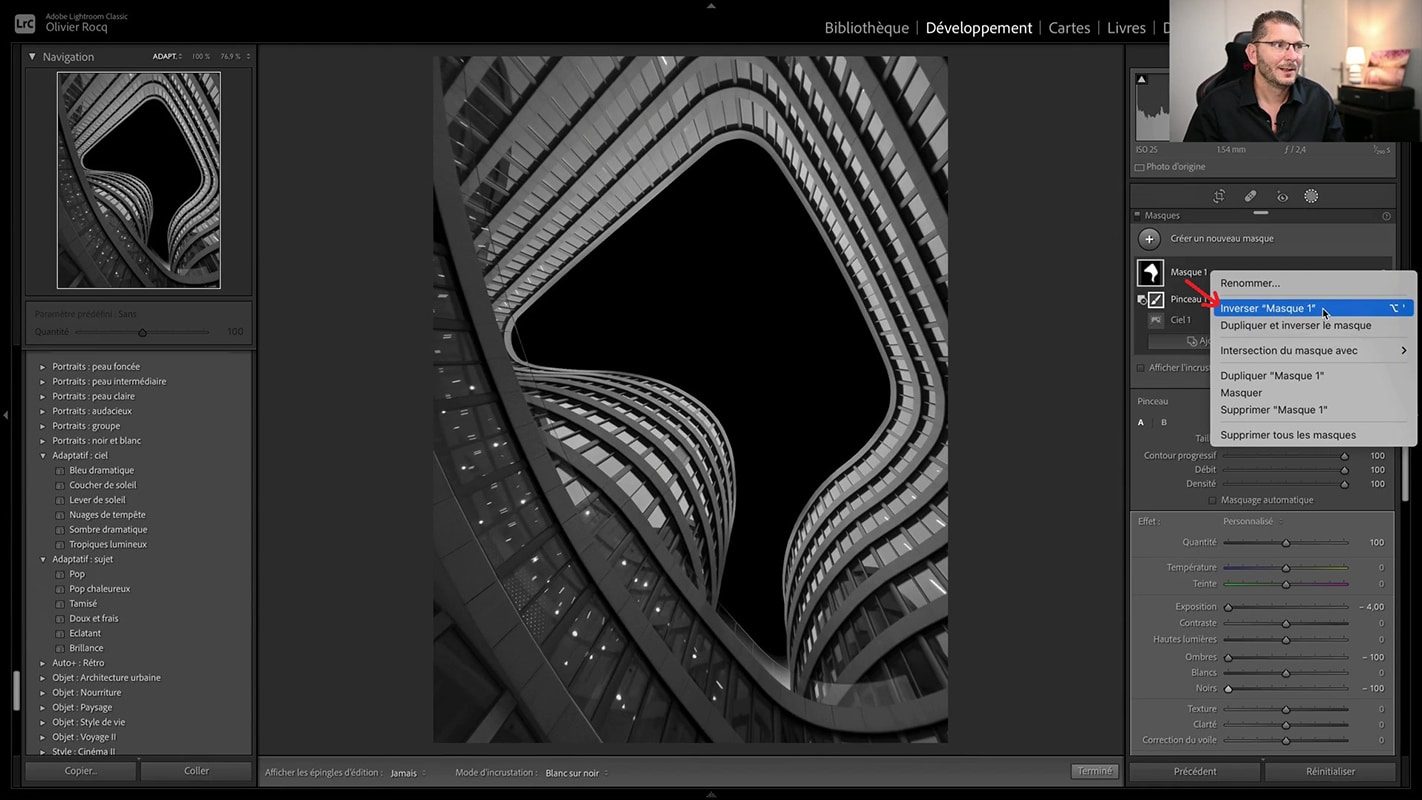 Nouveauté pour inverser le masque directement dans Lightroom 2022