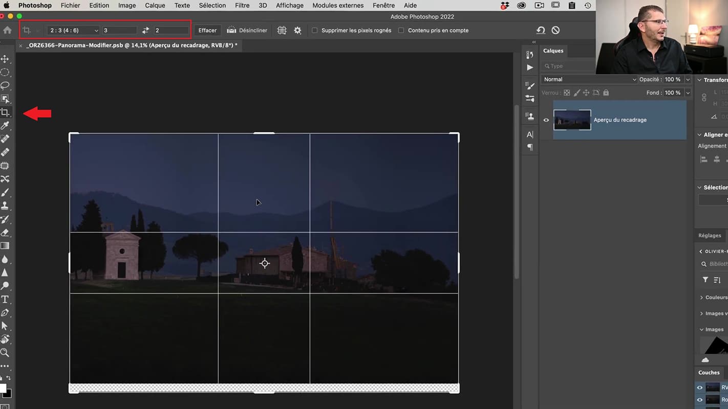 Recadrage au format paysage 3/2 dans Photoshop