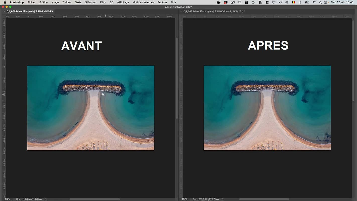 Avant/après travail de symétrie dans Photoshop