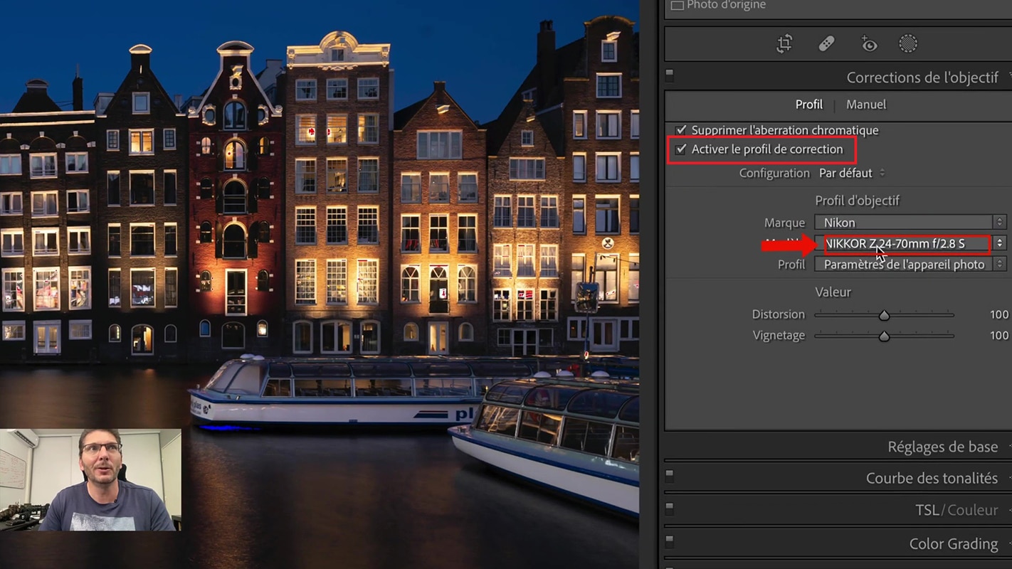 Activer le profil de correction dans Lightroom pour la reconnaissance automatique de l'objectif