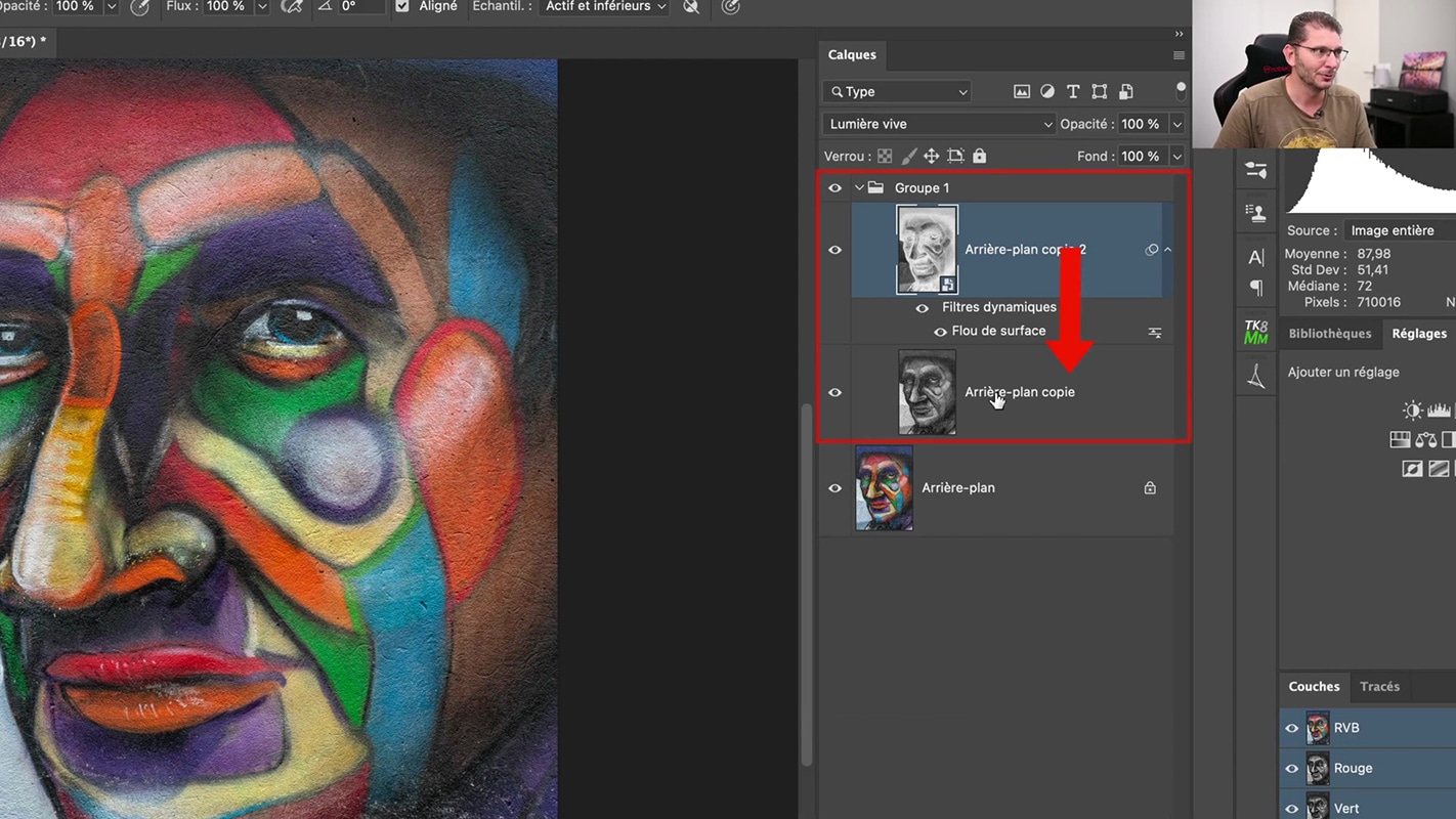 Application de l'effet d'accentuation des détails au groupe entier dans Photoshop