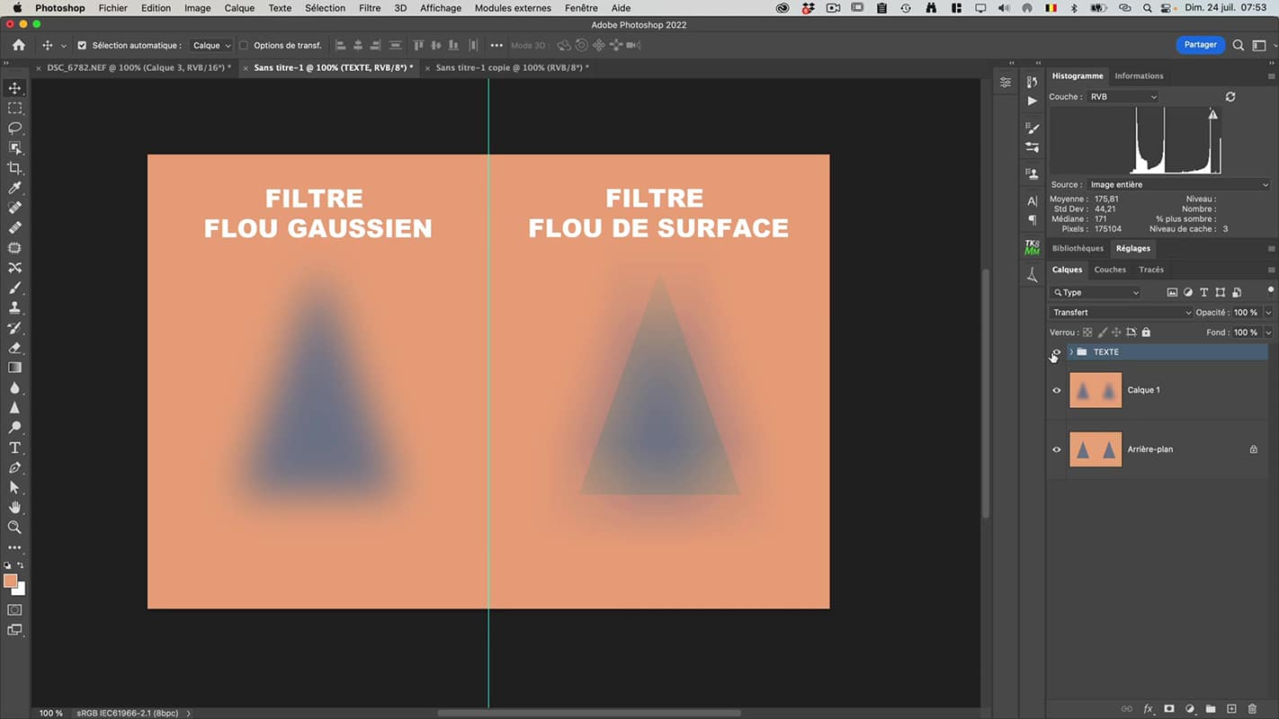 Comparaison flou gaussien et flou de surface dans Photoshop