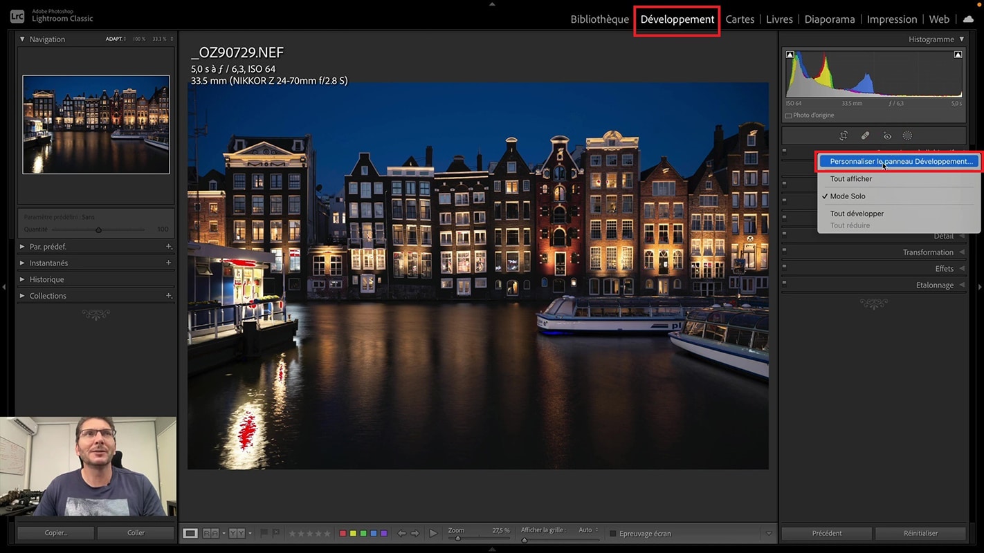 Personnaliser le panneau de Développement dans Lightroom