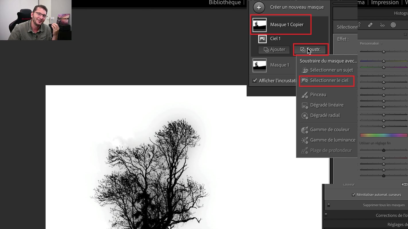 Soustraction du masque du ciel dans Lightroom pour supprimer les halos lumineux