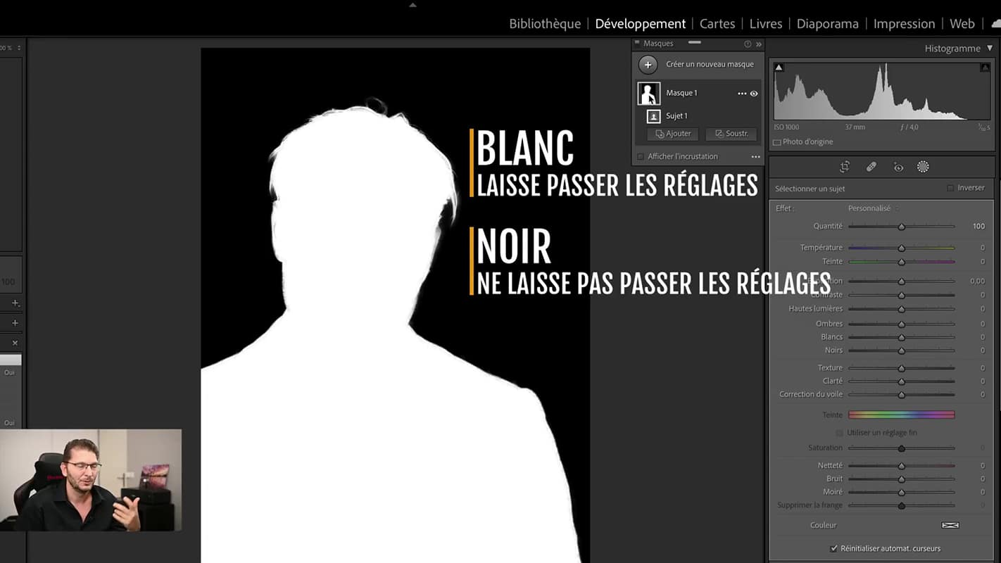 Création d'un masque noir et blanc pour le portrait dramatique dans Lightroom