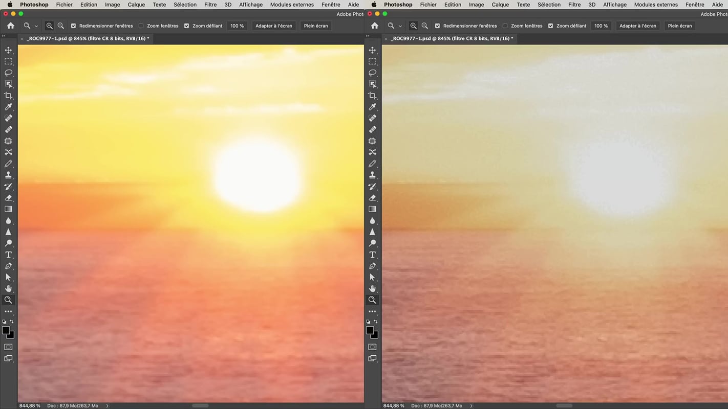 Différence de qualité entre Adobe Camera Raw et le filtre Camera Raw