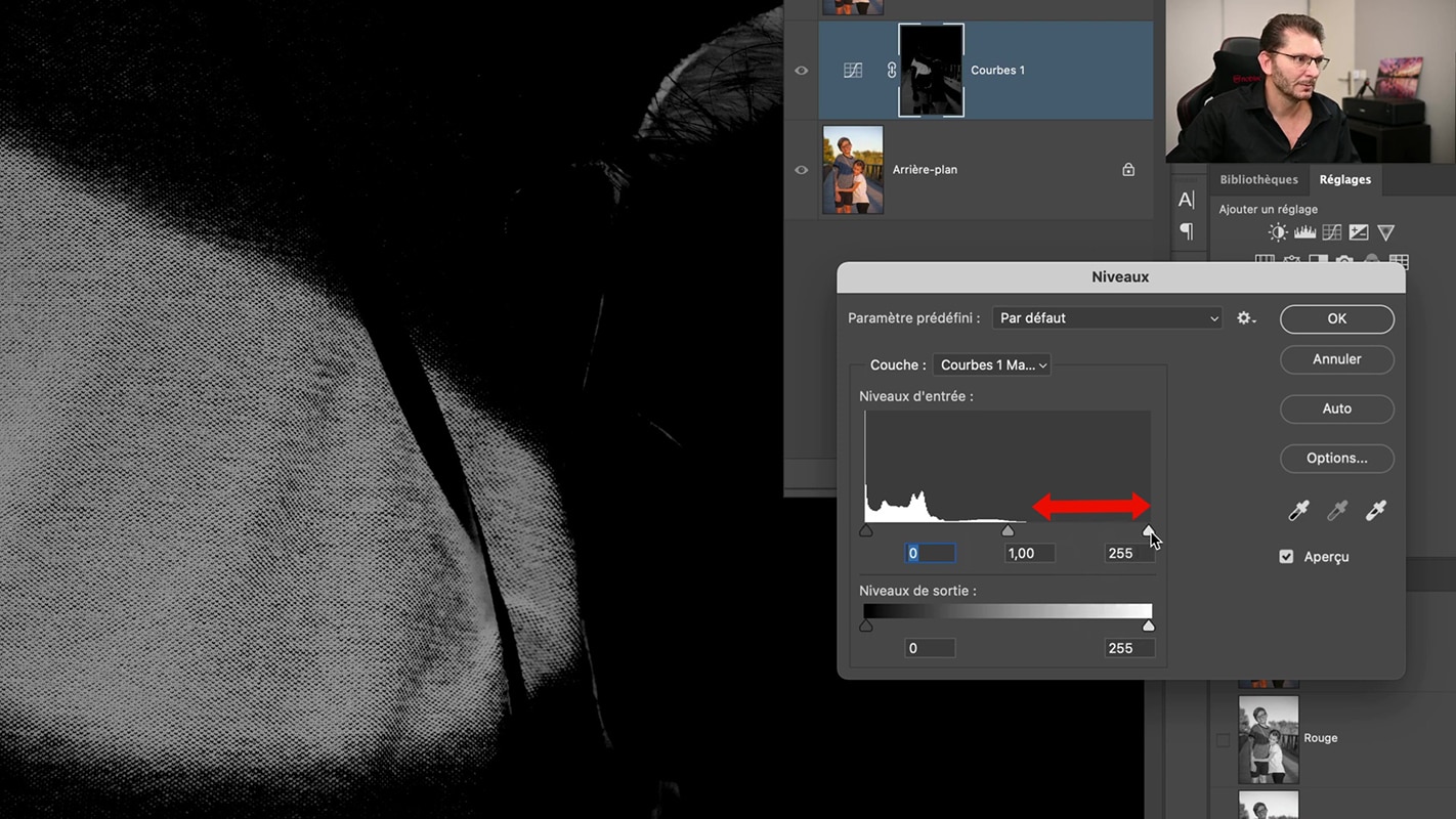 Calque de Niveaux pour ajuster le point blanc du masque dans Photoshop