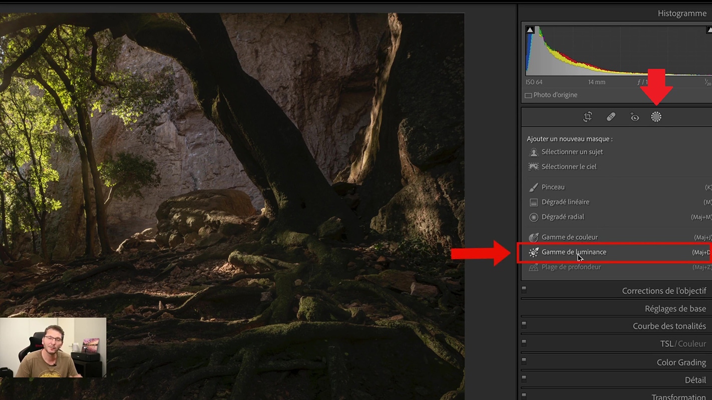 Emplacement du masque de gamme de Luminance dans Lightroom