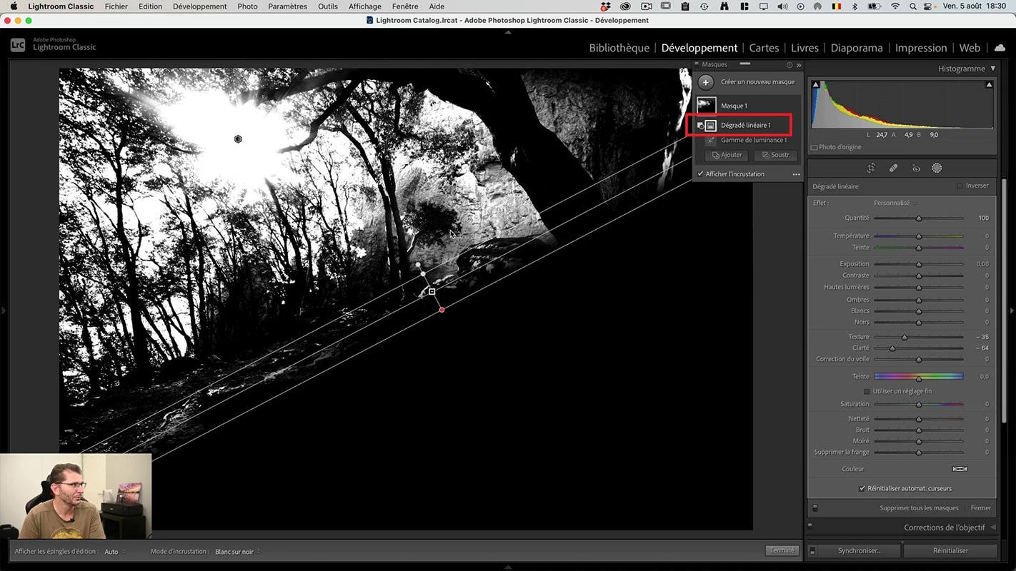 Soustraire un dégradé linéaire dans Lightroom