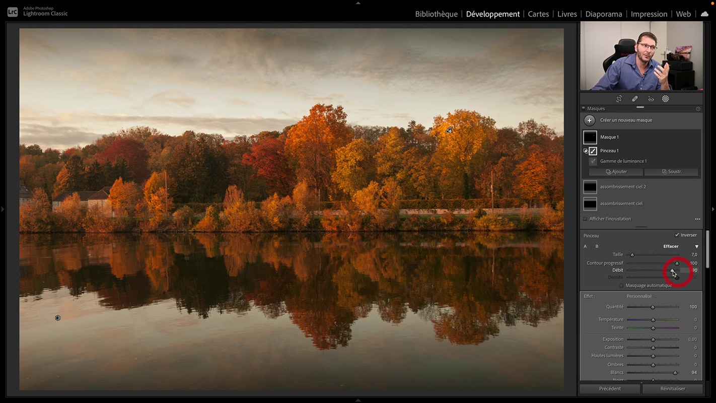 Emplacement du débit du pinceau dans Lightroom.