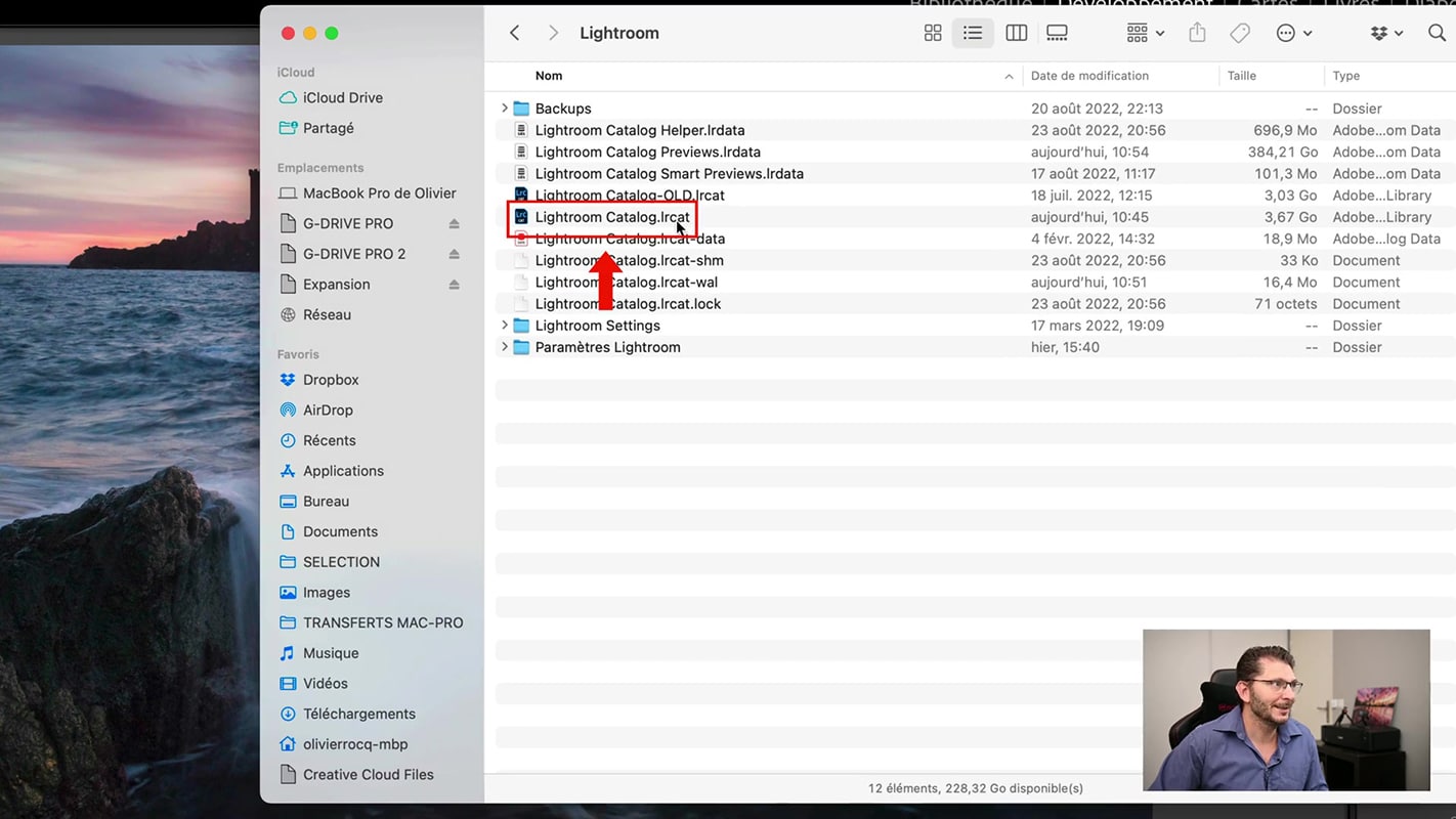 Dossier contenant le catalogue dans Lightroom.