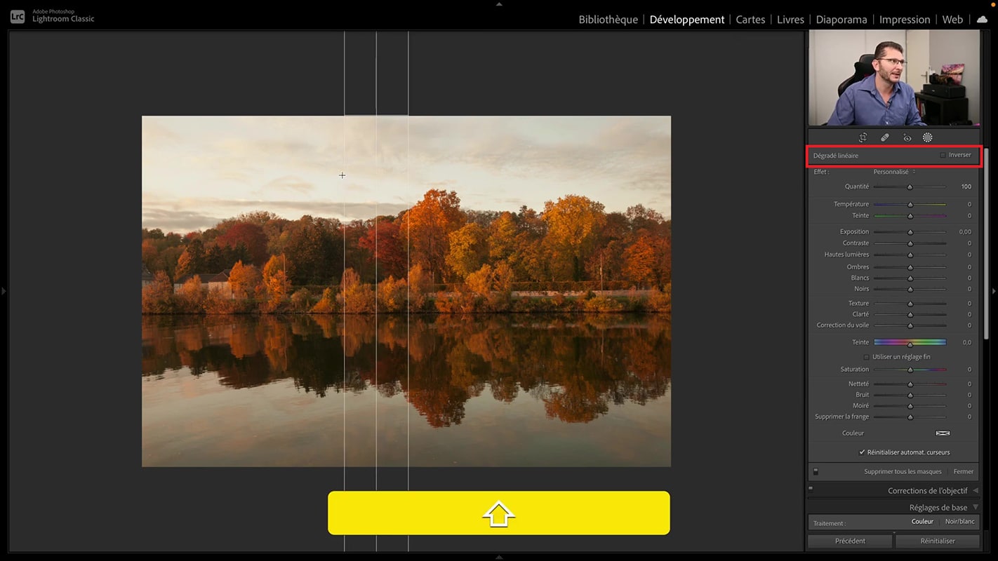 La touche Shift pour tracer un dégradé linéaire dans l'image de la Meuse à Huy.