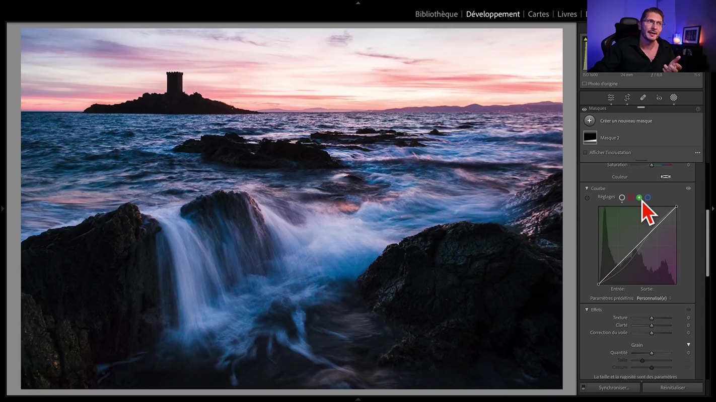 Les canaux de l'outil Courbe des tonalités dans Lightroom 2023.