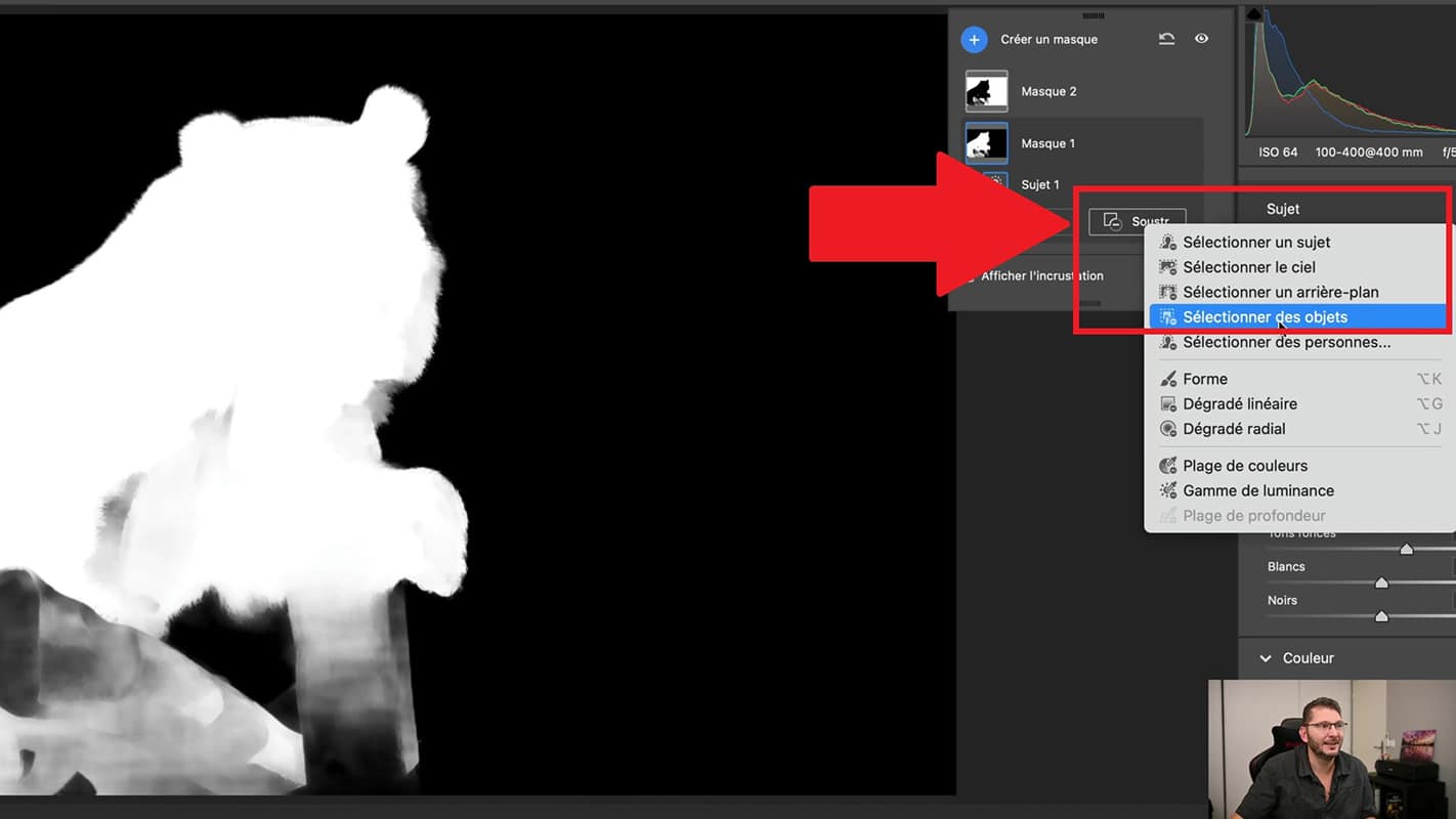Sélection d'objets en mode Soustraction parmi les nouveautés de Camera Raw 2023.