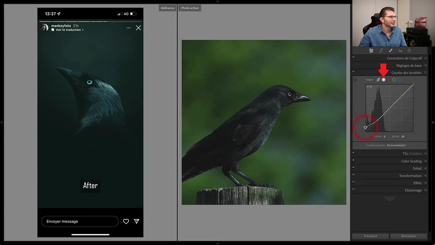 Cut des noirs pour reproduire le style mankeyfoto dans Lightroom 2023.