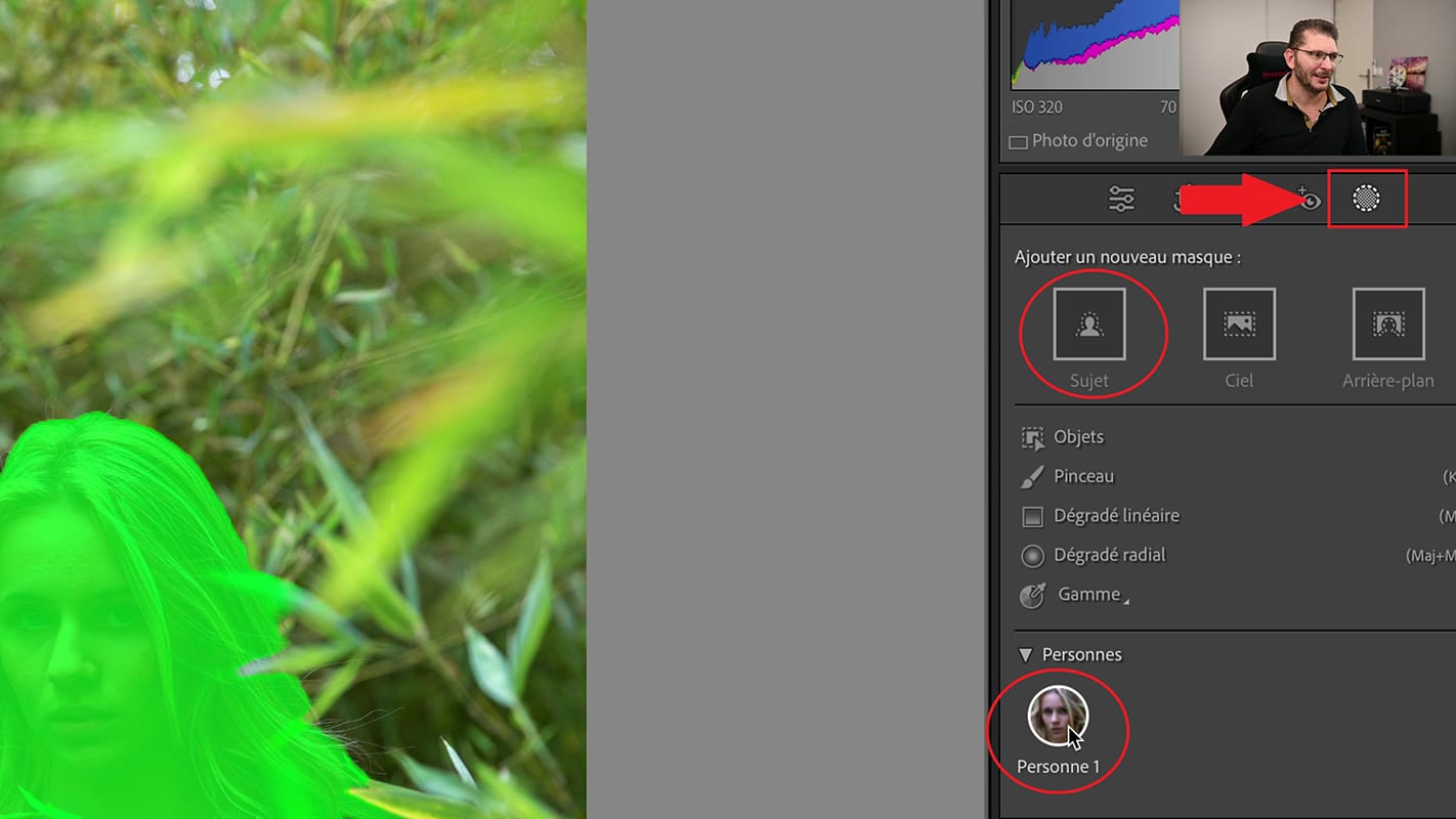 Bouton pour les outils de masque dans Lightroom 2022.