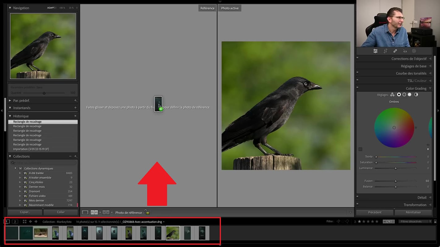 Glissement de la photo de référence pour reproduire le style mankeyfoto dans Lightroom 2023.