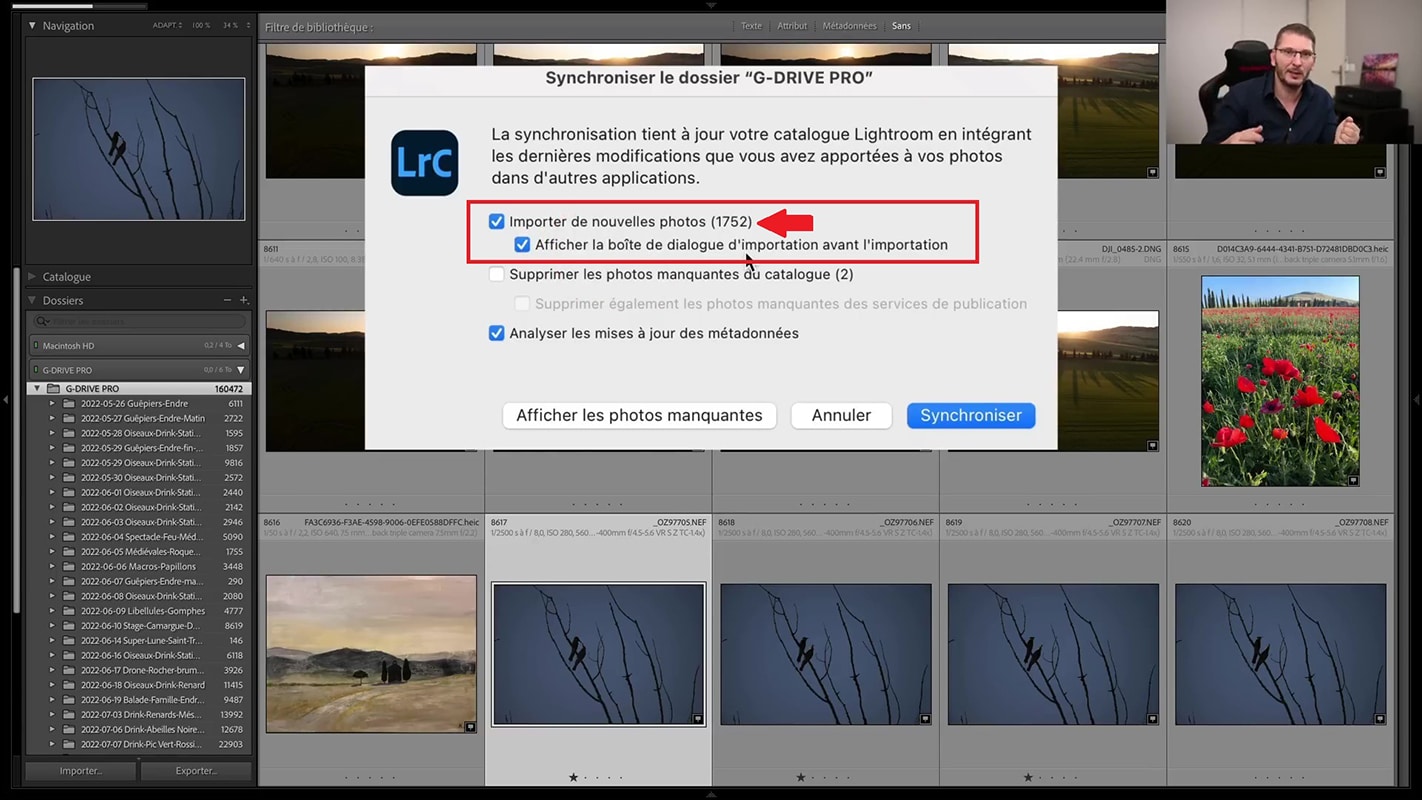 Importer de nouvelles photos pour illustrer la maintenance dans Lightroom 2023.