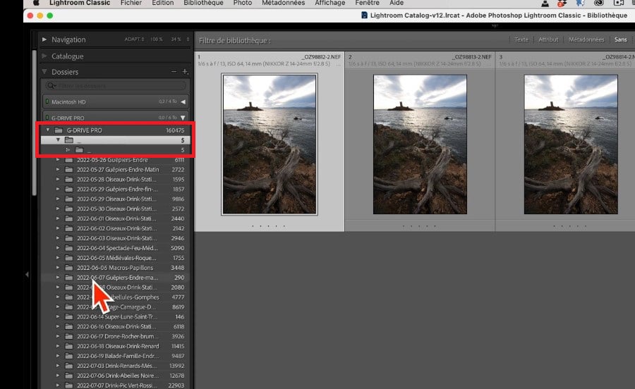 Dossier nommé avec un underscore pour l'importation automatique dans Lightroom.