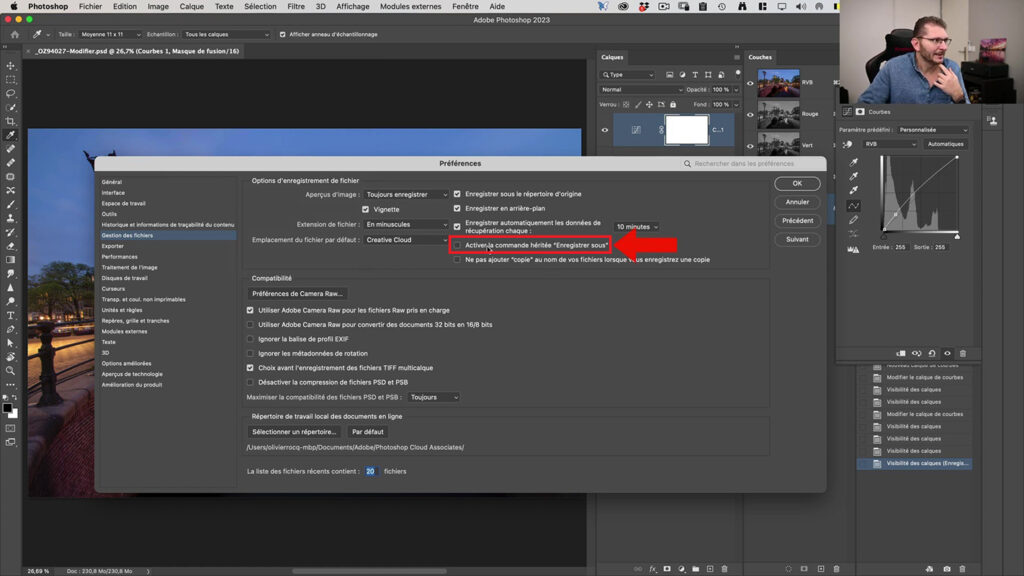 Deux options à activer pour enregistrer en jpeg dans Photoshop