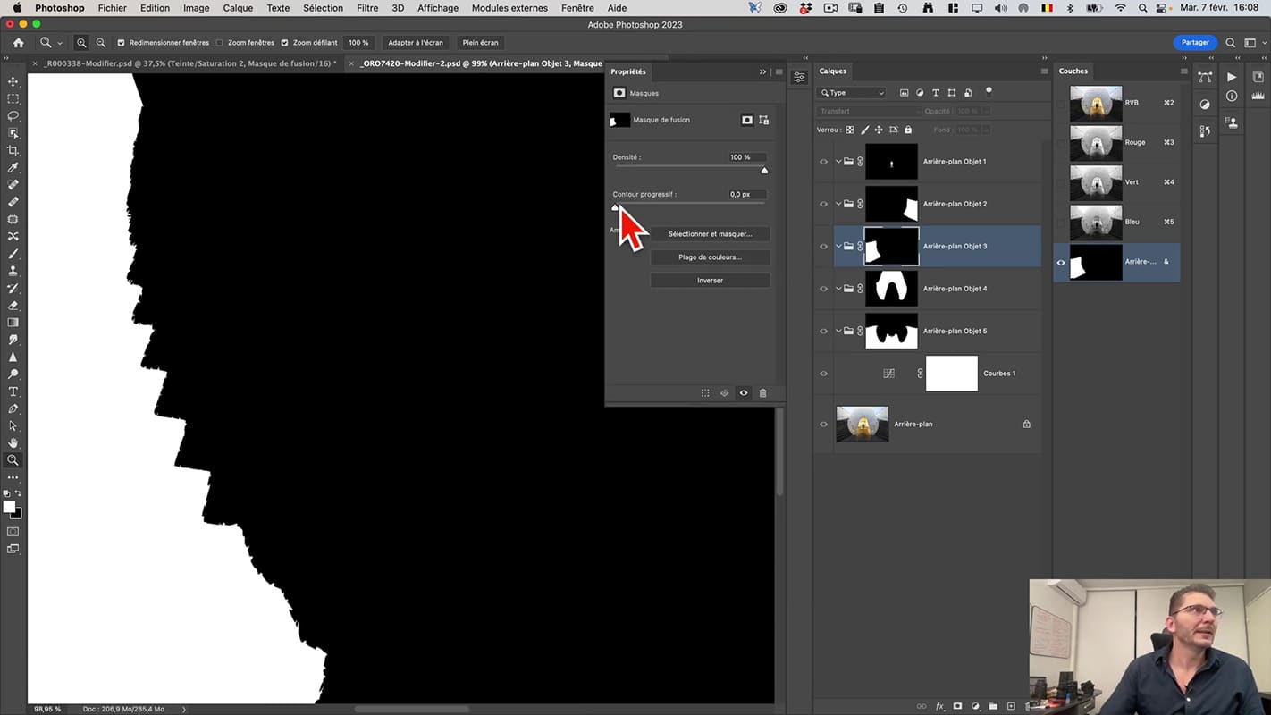 Augmentation du contour progressif du masque pour le détourage automatique dans Photoshop.