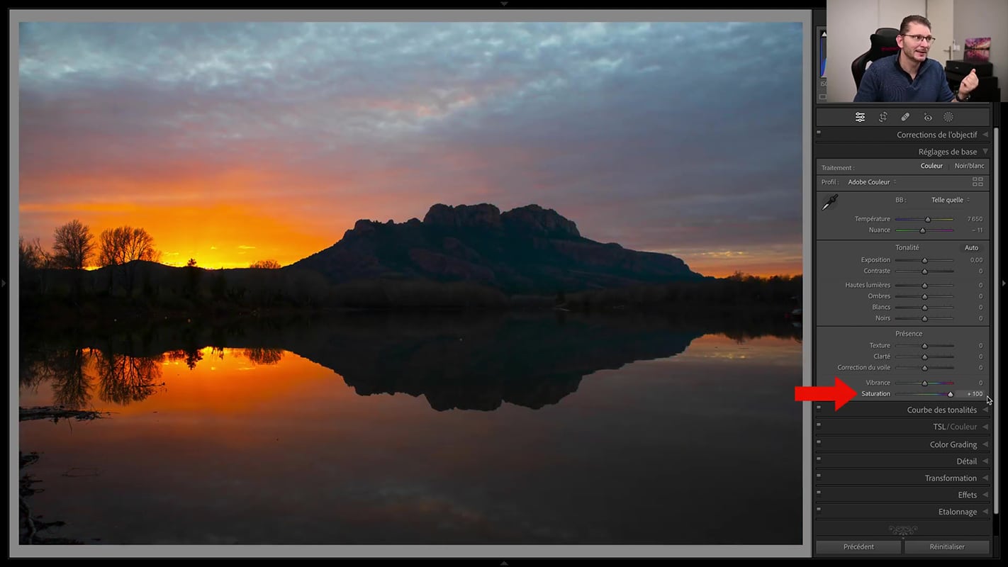 Augmentation de la saturation et changement de colorimétrie d'une photo de Roquebrune au Sunset après l'application de la correction du voile dans Lightroom.