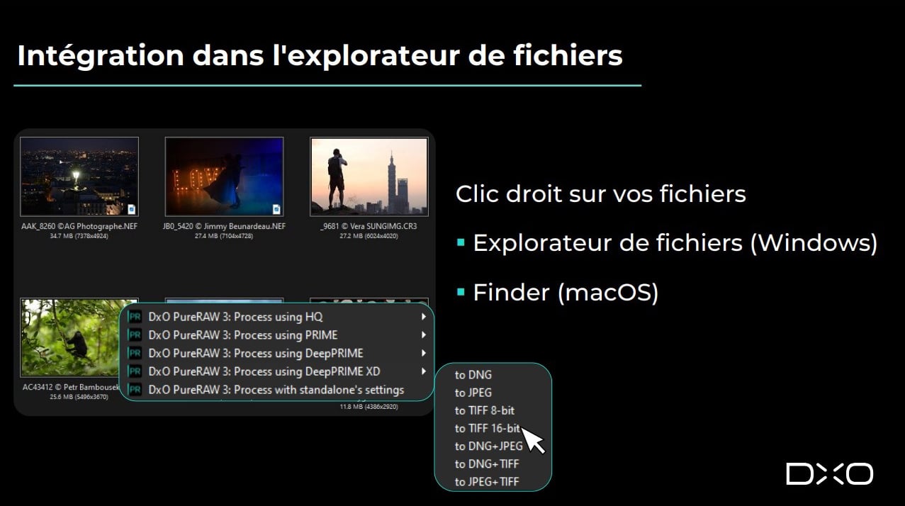 Intégration de DXO Pure Raw 3dans l'explorateur de fichiers