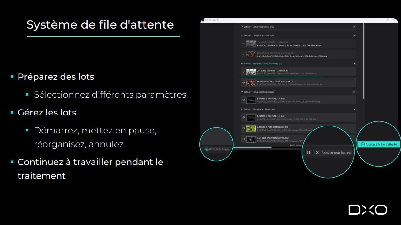 Système de file d'attente de DXO Pure Raw 3.