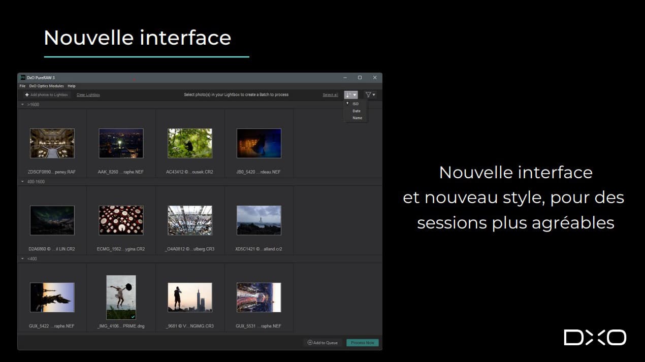 Nouvelle interface dans DXO Pure Raw 3.