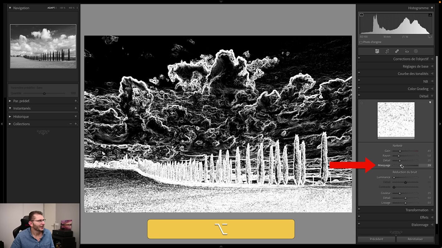 Protection des zones lisses dans l'image sur la photo de paysage en noir et blanc.