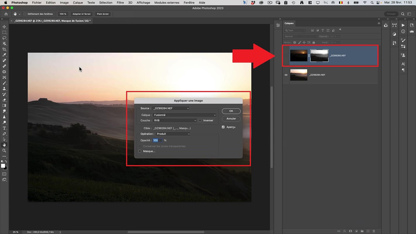 Création d'un masque de luminosité dans Photoshop pour fusionner des images dans Photoshop.