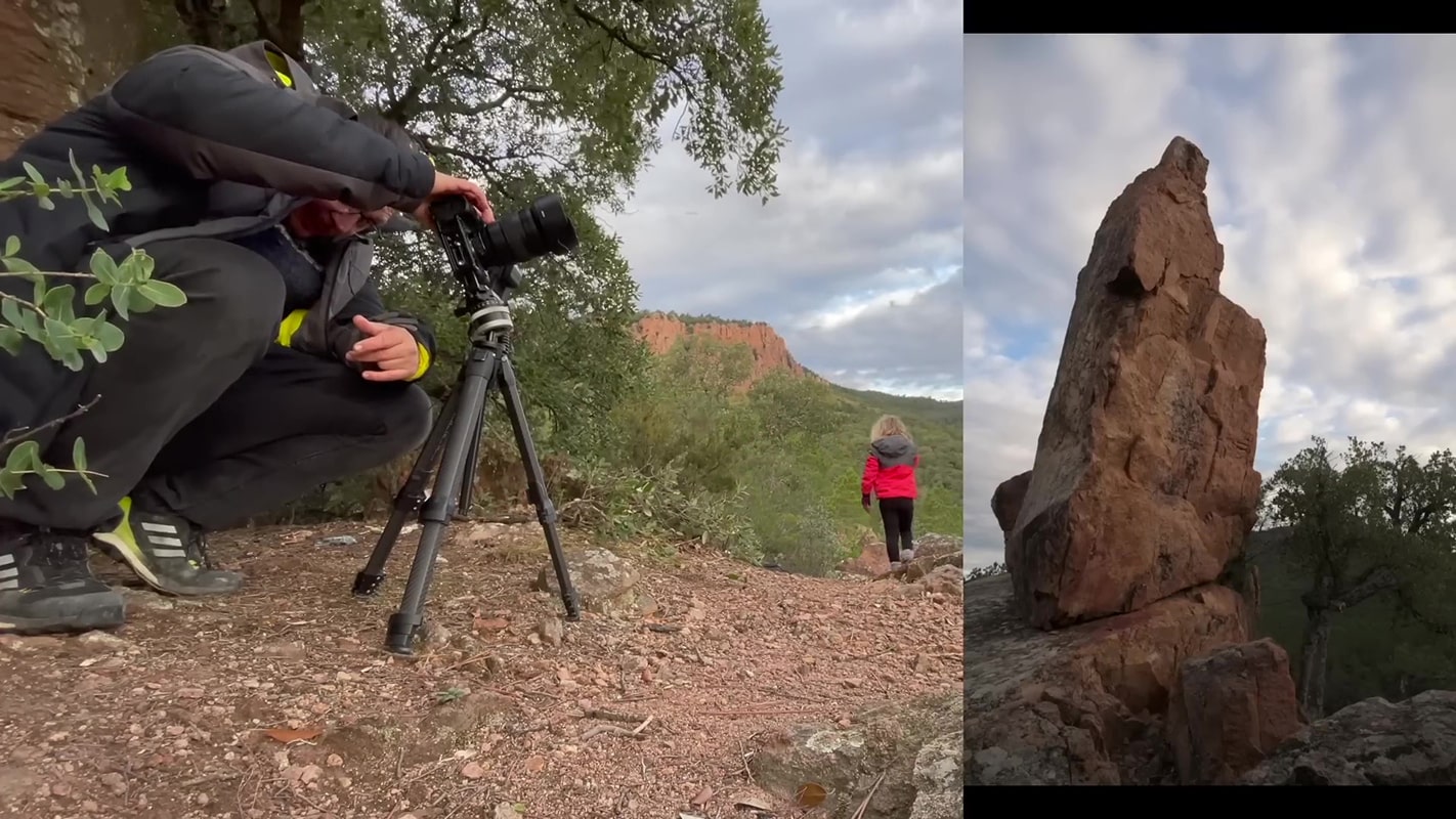 Photo globale en contre-plongée du rocher des gorges du Blavet par sécurité.