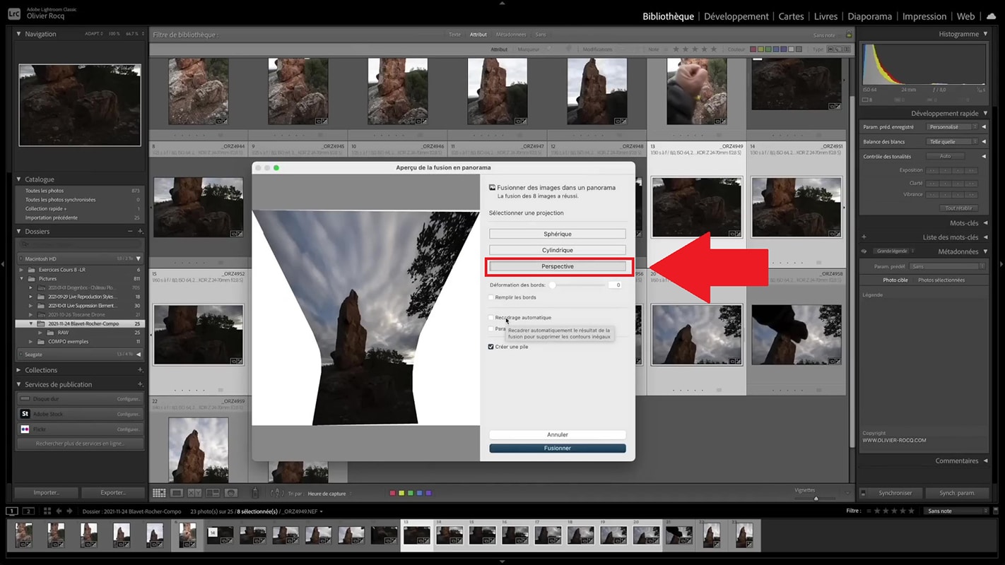 Aperçu en perspective de la fusion du vertorama dans Lightroom.