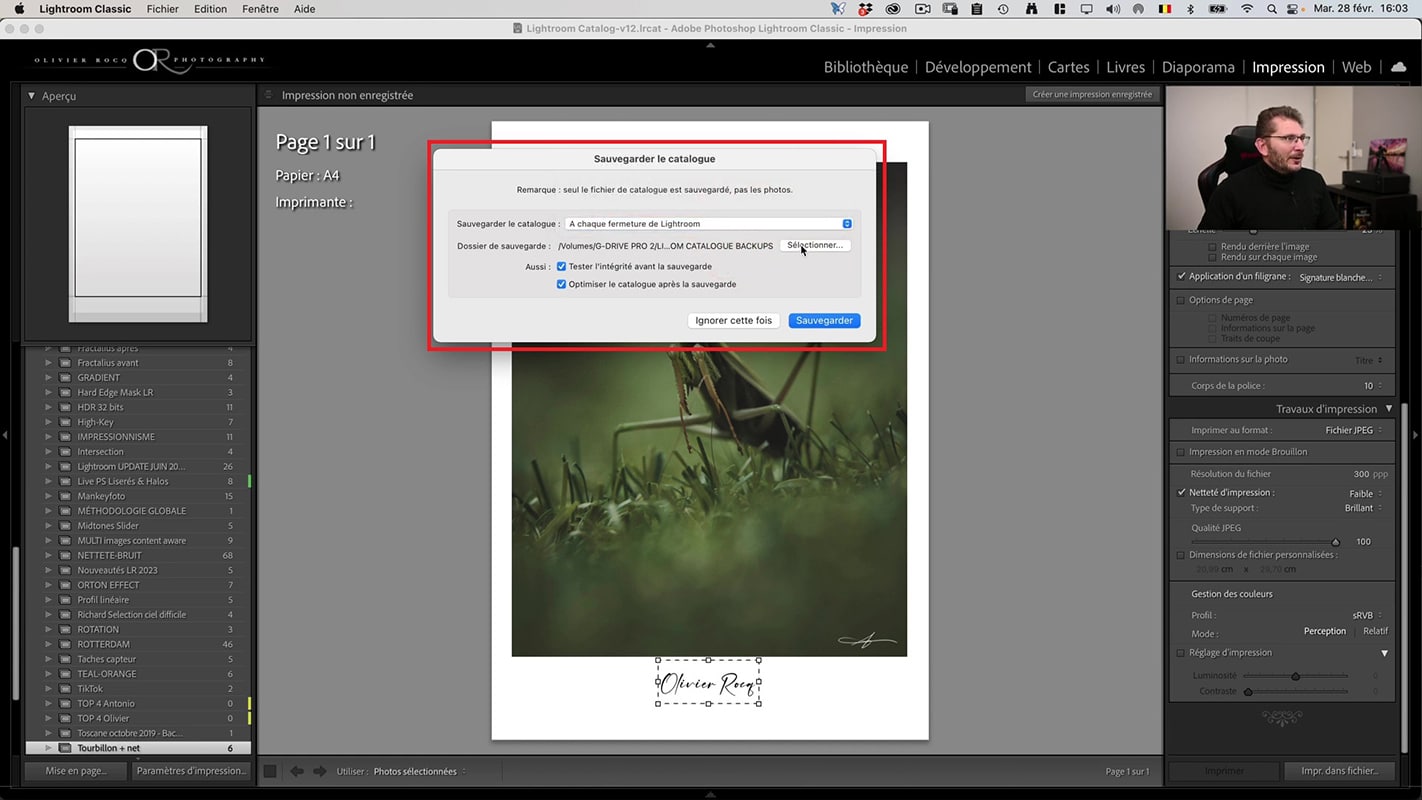 Emplacement des sauvegardes dans Lightroom