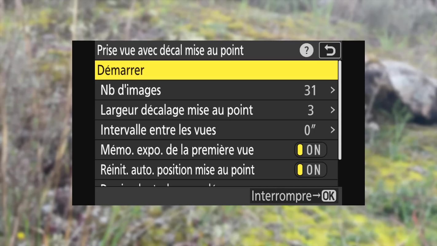 Options pour le décalage de mise au point afin de réaliser un focus stacking avec un Nikon par exemple.