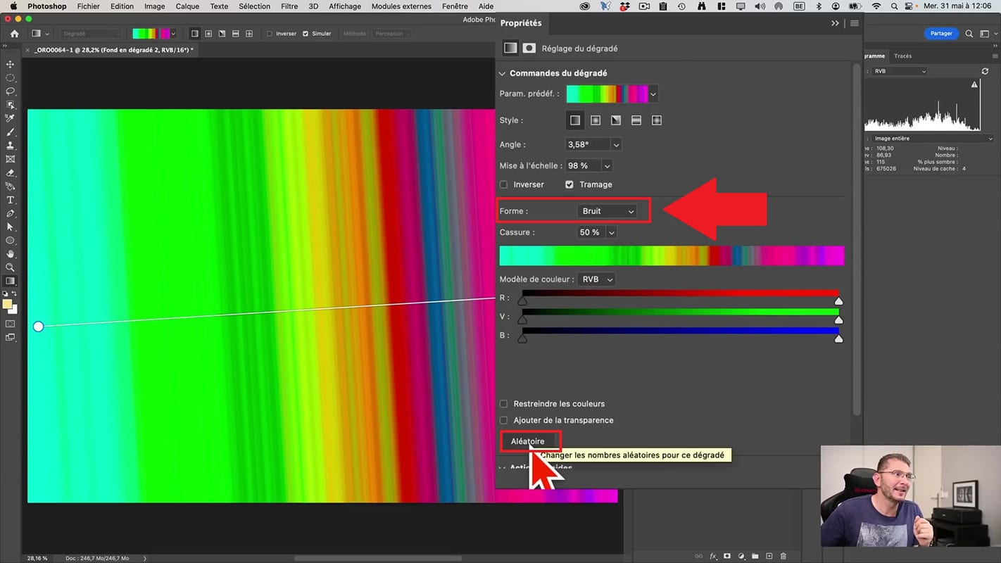 Type de dégradé aléatoire dans Photoshop.