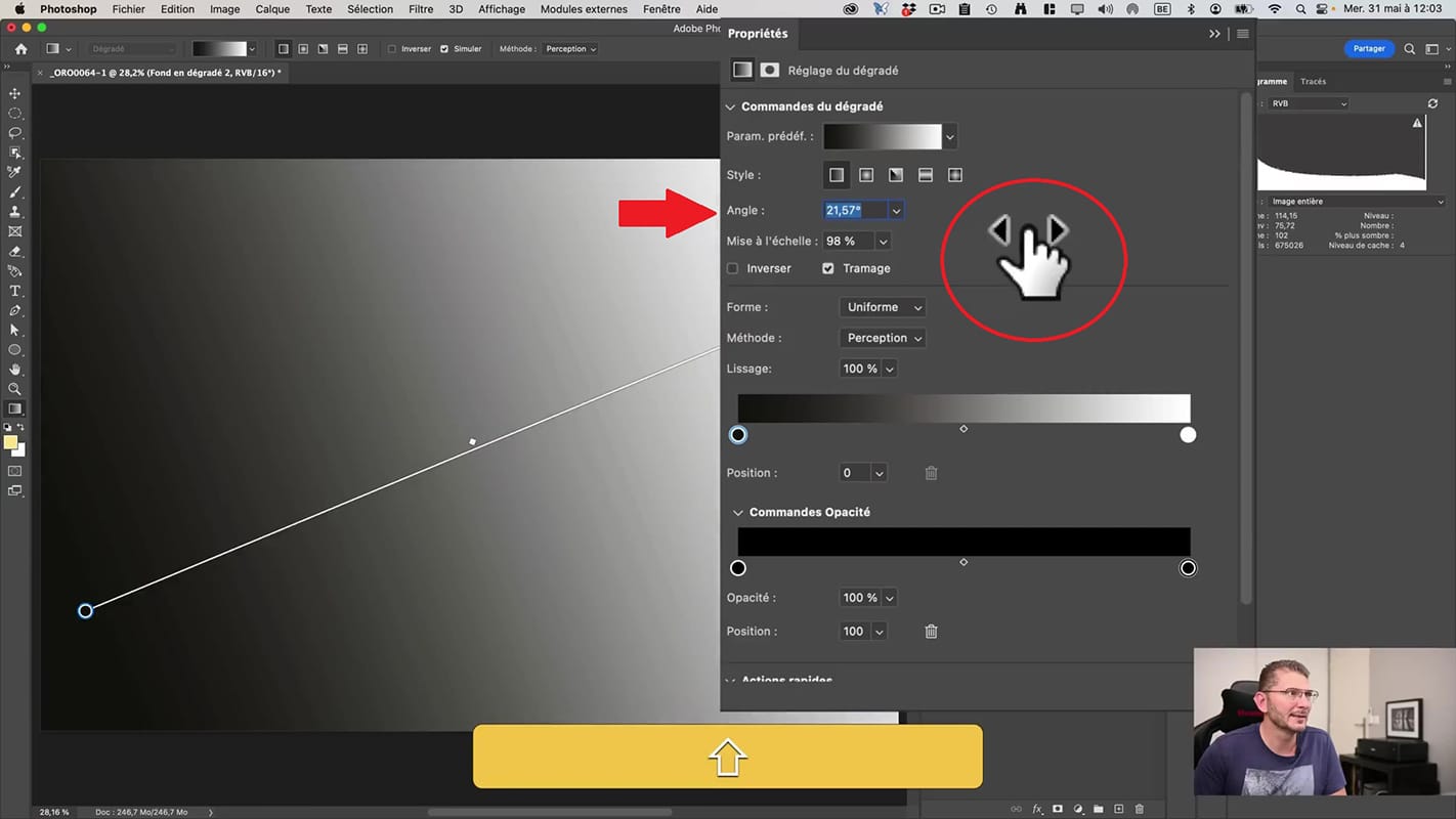Orientation du dégradé avec le nouvel outil dégradé de Photoshop 2023.
