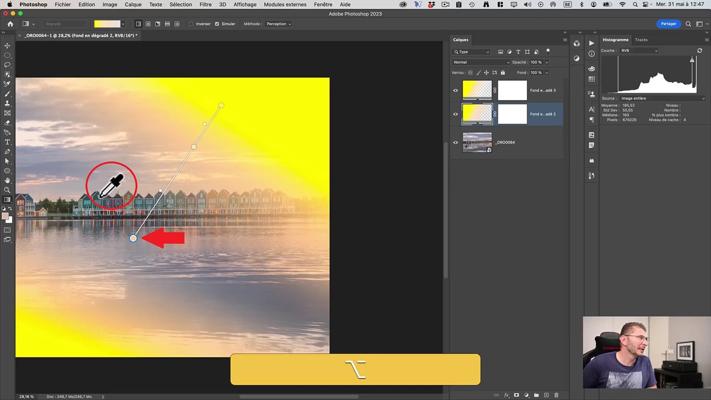 Transformation du curseur en pipette avec le nouvel outil dégradé de Photoshop 2023.