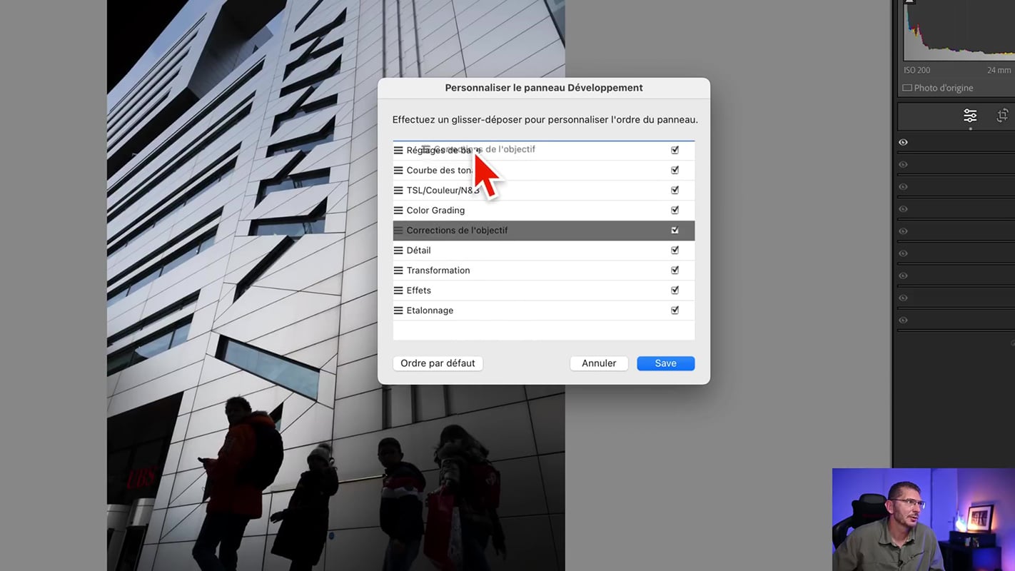 Personnalisation du panneau Développement de Lightroom.