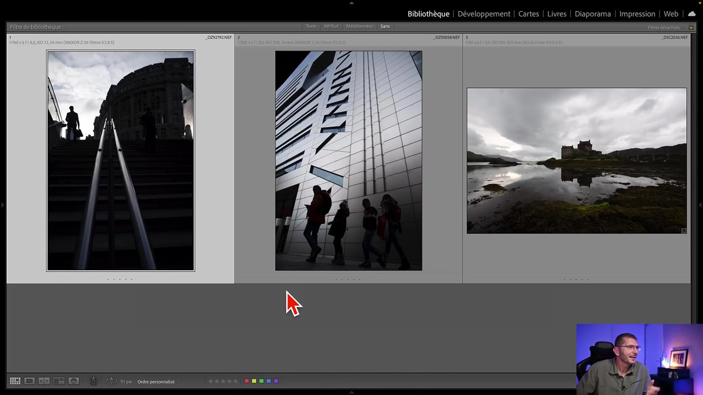 Choix de 3 photos pour le monochrome dans Lightroom.