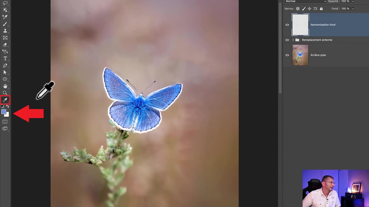 L'outil Pipette d'échantillonnage et son impact sur l'avant-plan dans Photoshop.